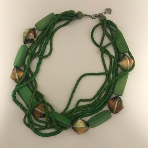 Green Wooden Bead and Shell Necklace